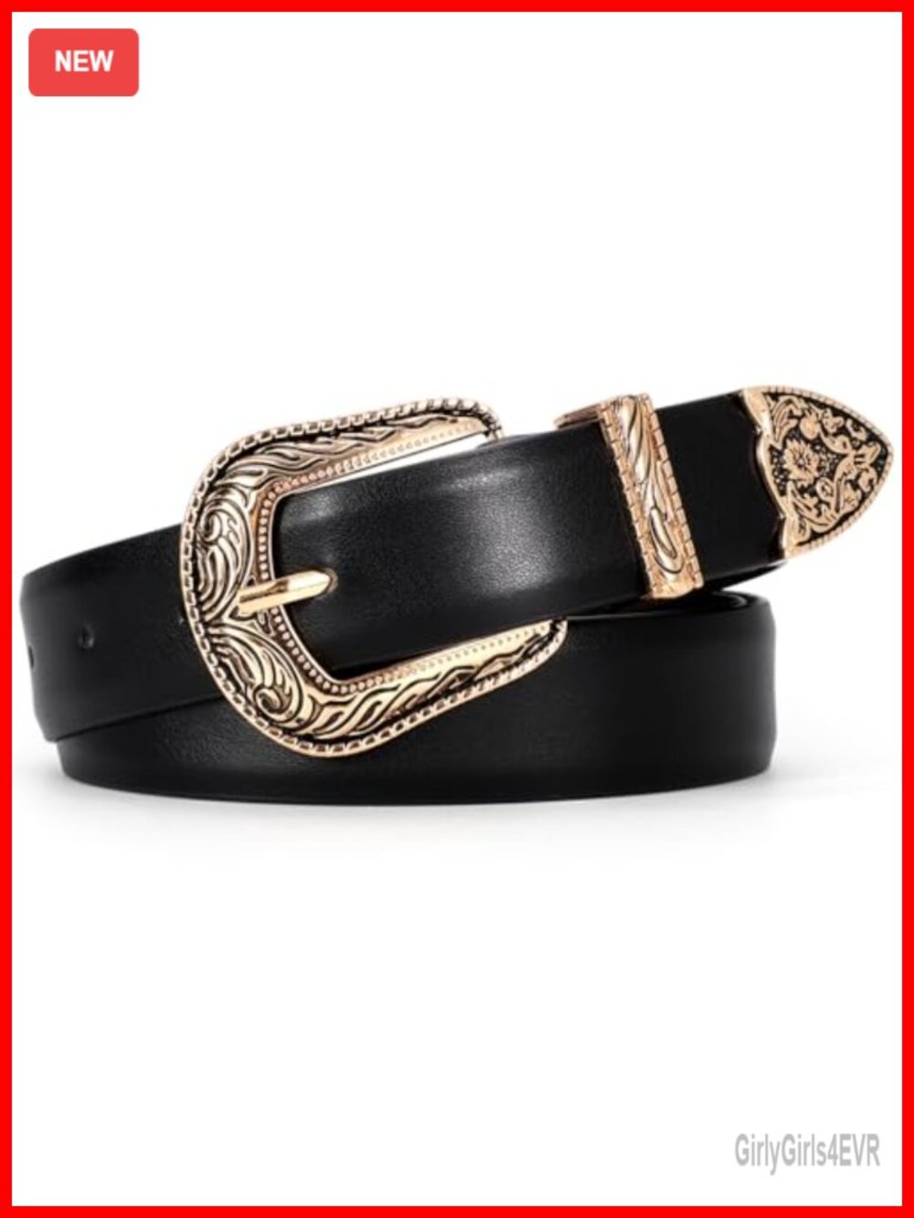 Western Faux Leather Women's Belt with Vintage Metal Buckle